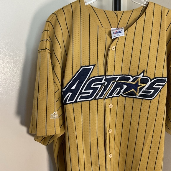 19. Houston Astros 90s GOLD pinstripe Majestic ALTernate jersey 2XL MLB vintage - Picture 4 of 11